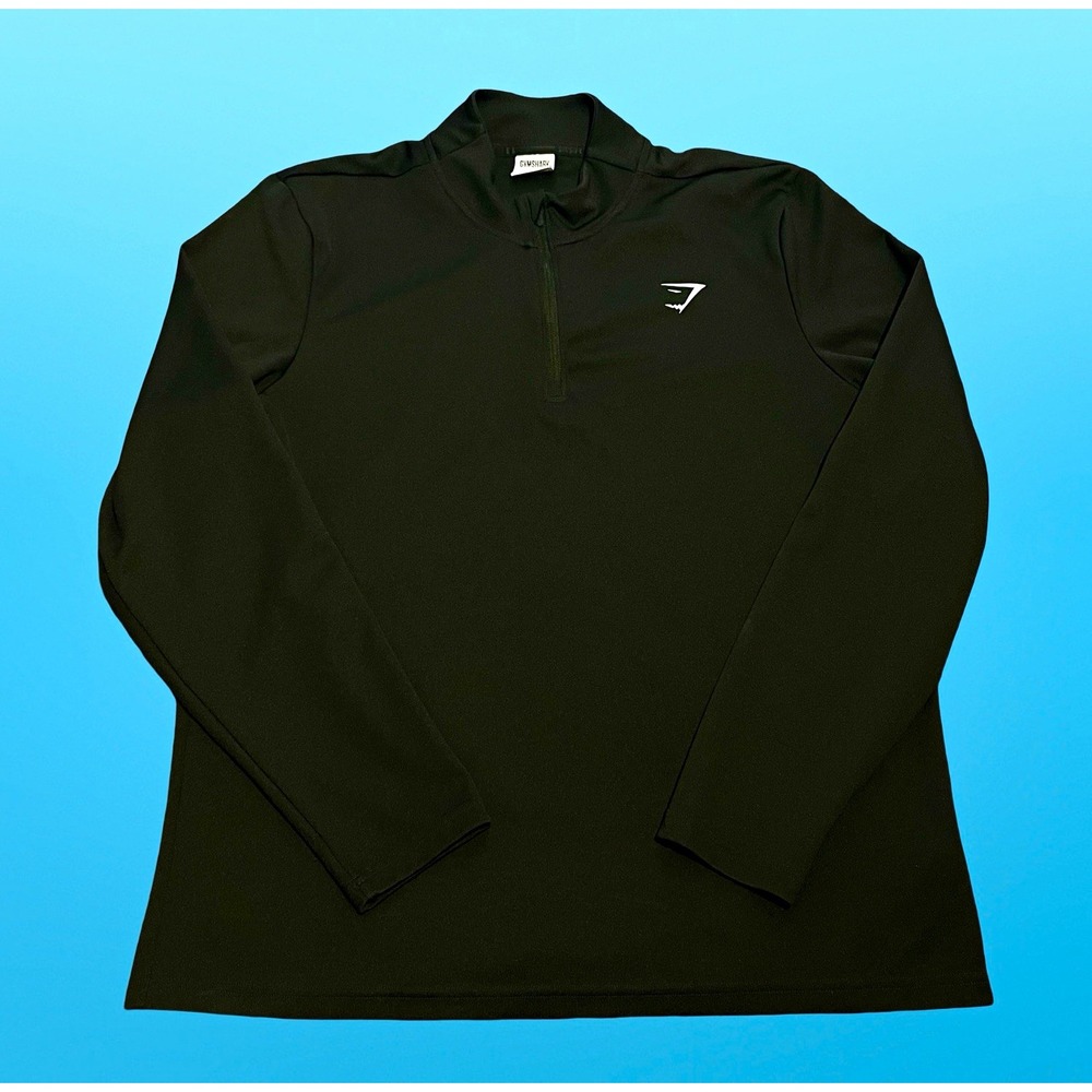 Gymshark Men's Black 1/4 Zip Mock Neck Long Sleeve Pullover Top 2XL